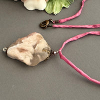 Cherry Blossom Agate Pendant Necklace on Silk Cord