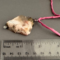 Cherry Blossom Agate Pendant Necklace on Silk Cord