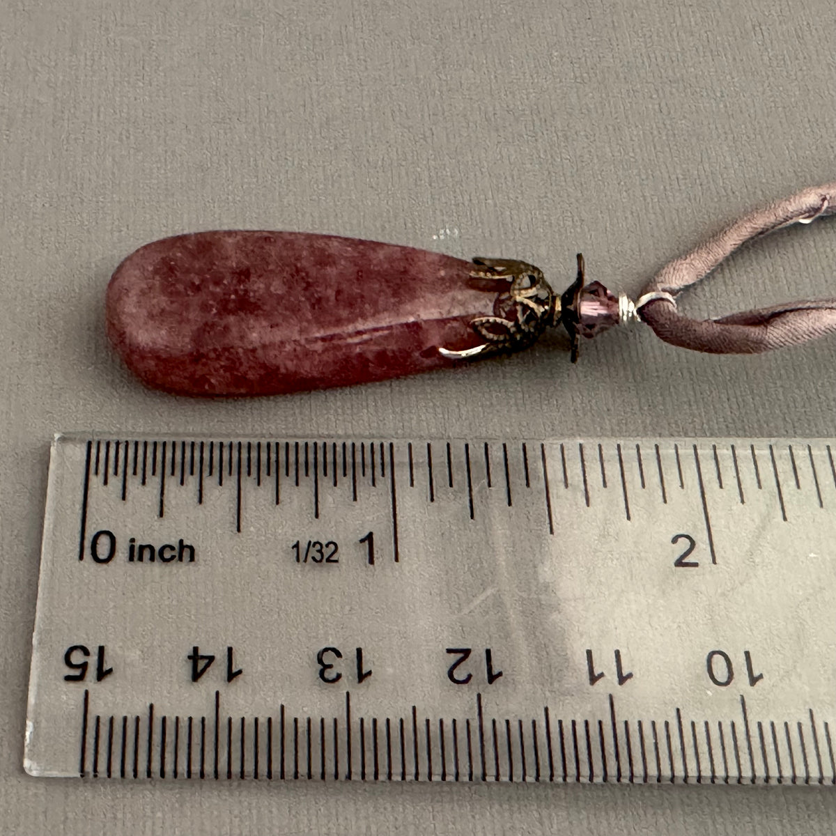 Strawberry Quartz Pendant Necklace on Silk Cord