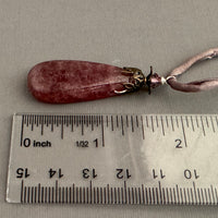Strawberry Quartz Pendant Necklace on Silk Cord