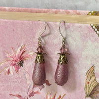 Czech Glass Pink Frosted Matte Dangle Drop Earrings in Sterling Silver