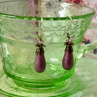 Czech Glass Pink Frosted Matte Dangle Drop Earrings in Sterling Silver