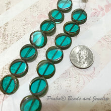 Load image into Gallery viewer, Czech Caribbean Green/Copper Coin Beads, Czech 16MM
