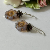 Wild Rose Czech Glass Flower Earrings in Sterling Silver