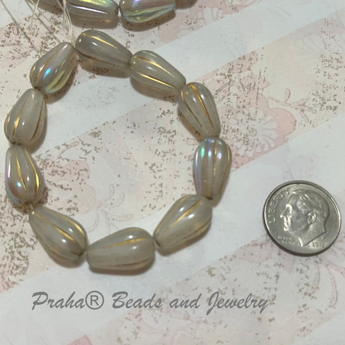 Czech Pale Gray Melon Drop Beads, 8 X 15MM