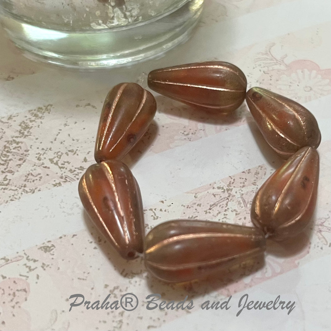 Czech Pale Orange Drop Beads, 11 X 22MM