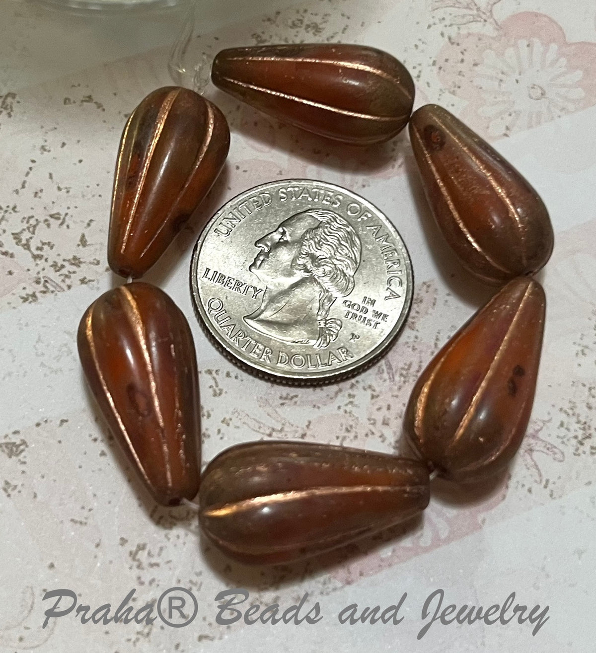 Czech Pale Orange Drop Beads, 11 X 22MM