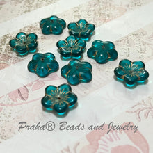 Load image into Gallery viewer, Czech Teal Hibiscus Glass Flower, 15MM
