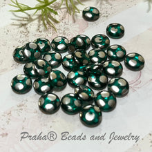 Load image into Gallery viewer, Czech Puffy Green and Silver Coin Glass Beads, 8MM
