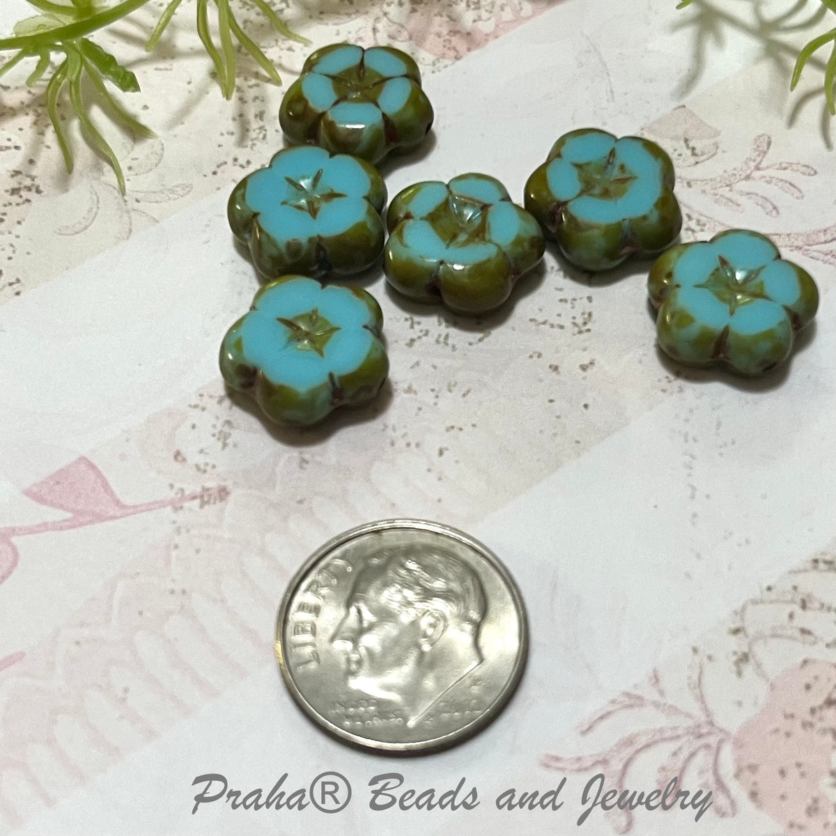 Czech Light Blue Flower Glass Beads 12MM