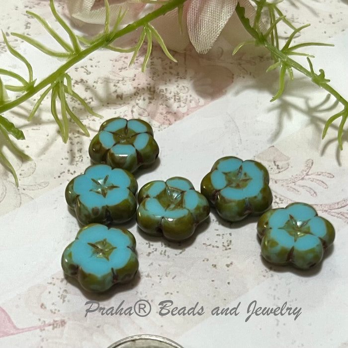 Czech Light Blue Flower Glass Beads 12MM