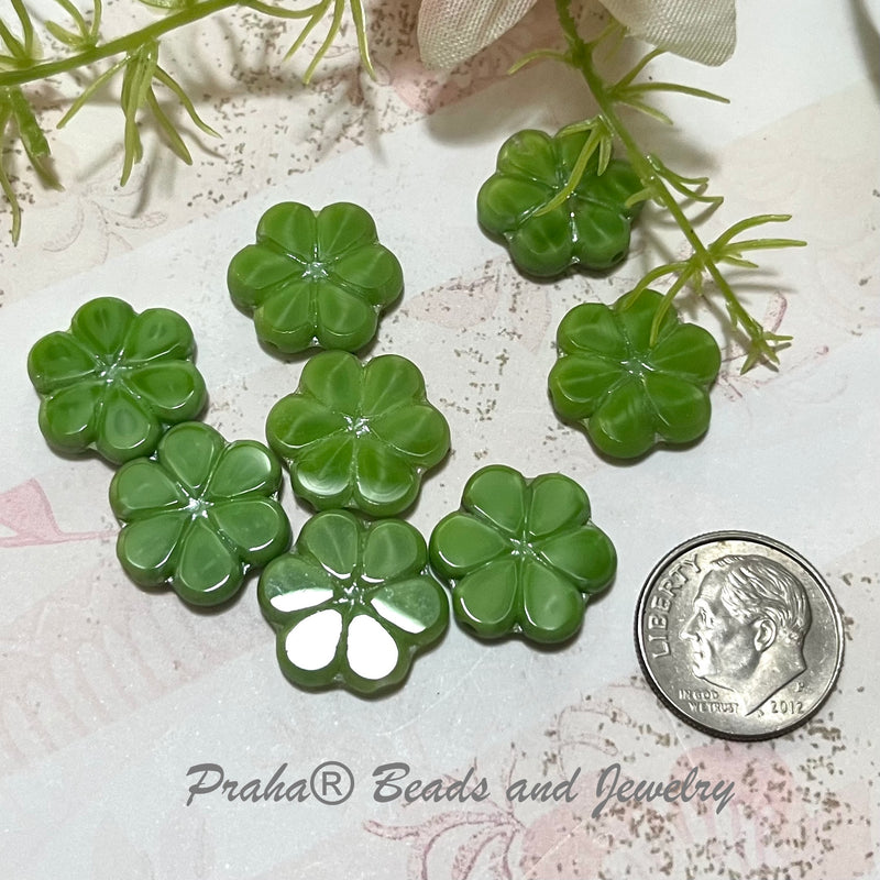 Czech Flat Green Flower Glass Beads 17MM