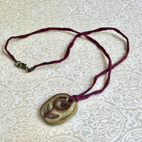 Handmade Porcelain Flower Pendant on Silk Cord