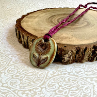 Handmade Porcelain Flower Pendant on Silk Cord
