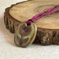 Handmade Porcelain Flower Pendant on Silk Cord