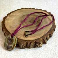 Handmade Porcelain Flower Pendant on Silk Cord