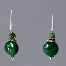 Load image into Gallery viewer, Malachite Drop Earrings in Sterling Silver
