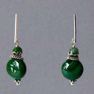 Malachite Drop Earrings in Sterling Silver