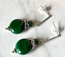 Load image into Gallery viewer, Malachite Drop Earrings in Sterling Silver
