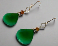 Huge Green Onyx and Citrine Earrings in Sterling Silver