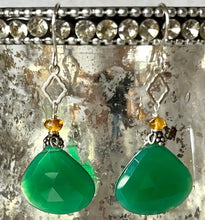 Load image into Gallery viewer, Huge Green Onyx and Citrine Earrings in Sterling Silver
