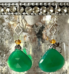 Huge Green Onyx and Citrine Earrings in Sterling Silver