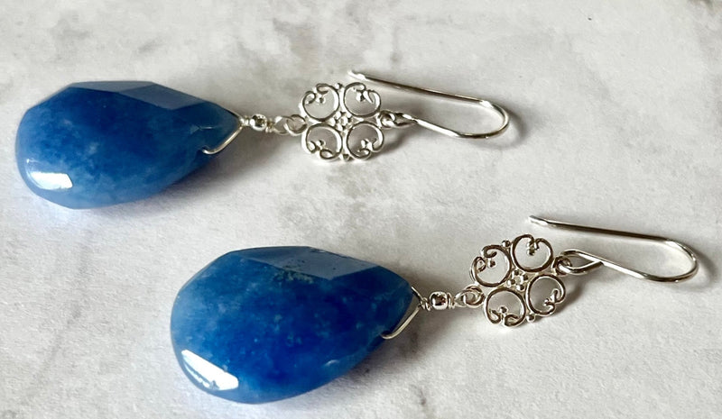 Huge Denim Blue Quartz Earrings in Sterling Silver