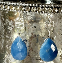 Huge Denim Blue Quartz Earrings in Sterling Silver