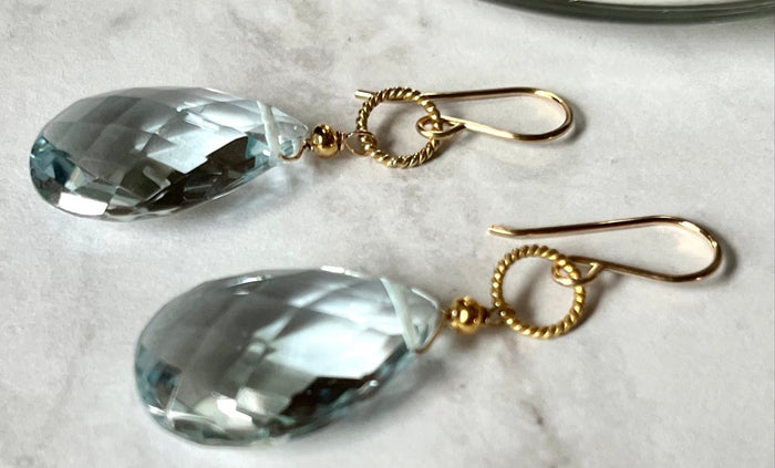 Huge Pale Blue Topaz Earrings in 14K Gold Fill