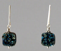 Bright Blue Druzy Quartz Earrings in Sterling Silver