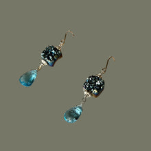 Load image into Gallery viewer, Bright Blue Druzy Quartz and Swiss Blue Topaz Earrings in Sterling Silver
