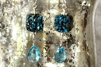 Bright Blue Druzy Quartz and Swiss Blue Topaz Earrings in Sterling Silver