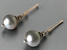 Load image into Gallery viewer, Huge Grey Freshwater Pearl Earrings in Sterling Silver
