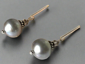 Huge Grey Freshwater Pearl Earrings in Sterling Silver