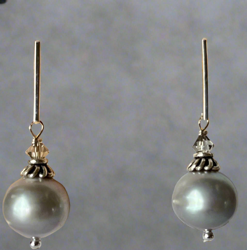 Huge Grey Freshwater Pearl Earrings in Sterling Silver