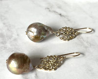 Bronze Baroque Freshwater Pearl Earrings in 24K Vermeil