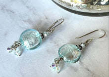 Load image into Gallery viewer, Murano Glass Light Blue Coin Earrings in Sterling Silver
