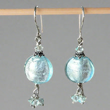 Load image into Gallery viewer, Murano Glass Light Blue Coin Earrings in Sterling Silver
