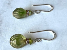 Load image into Gallery viewer, Czech Glass Green and Gold Saturn Earrings in Sterling Silver
