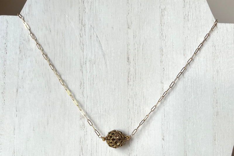 Swarovski Crystal Filigree Encrusted Gold Necklace in 14K Gold Fill