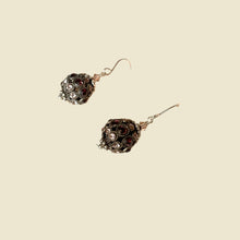 Load image into Gallery viewer, Swarovski Crystal Filigree Encrusted Brown and Light Peach Earrings in Sterling Silver
