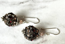 Load image into Gallery viewer, Swarovski Crystal Filigree Encrusted Brown and Light Peach Earrings in Sterling Silver
