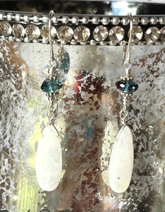 Moonstone and London Blue Topaz Earrings in Sterling Silver