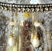 Freshwater Pearl and Moonstone Earrings in 24K Vermeil