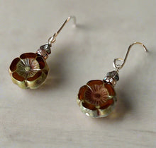 Load image into Gallery viewer, Czech Glass &quot;Amber&quot; Flower Earrings in Sterling Silver
