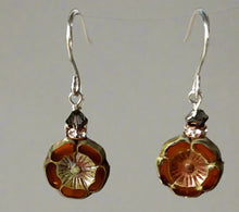 Load image into Gallery viewer, Czech Glass &quot;Amber&quot; Flower Earrings in Sterling Silver
