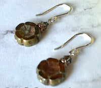 Czech Glass "Amber" Flower Earrings in Sterling Silver