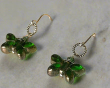 Load image into Gallery viewer, Czech Glass Green and Bronze Butterfly Earrings
