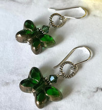 Czech Glass Green and Bronze Butterfly Earrings