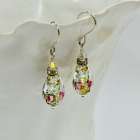 Czech "Bohemian" Silver Glass Foil Teardrop Earrings in Sterling Silver